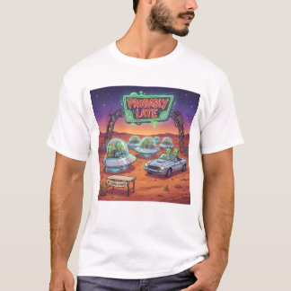 Camiseta Probably Late – Funny Alien UFO Waiting Sci-Fi Car