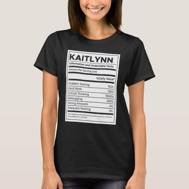 Camiseta Problema Com Informações Nutricionais Do Kaitlynn  (Frente)