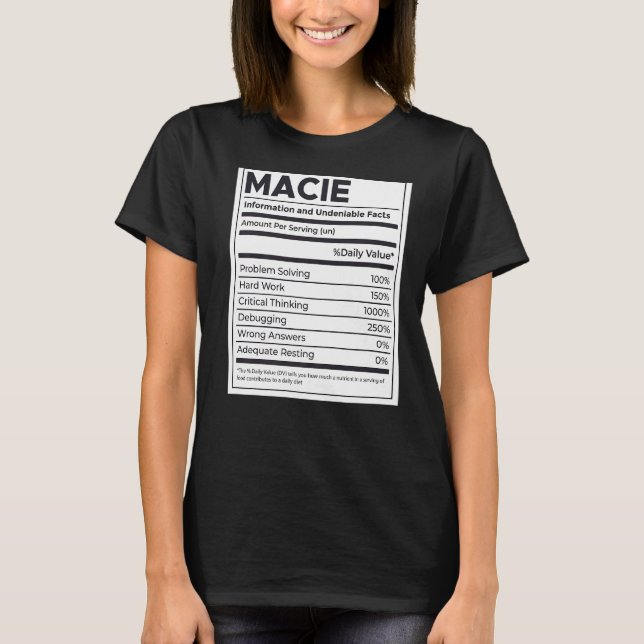 Camiseta Problema com informações sobre nutrição Macie solu (Frente)