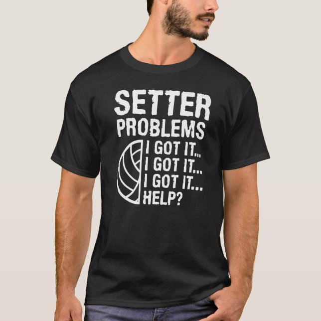 Camiseta Problemas de Setter Eu Consegui Ajudar Jogador de  (Frente)