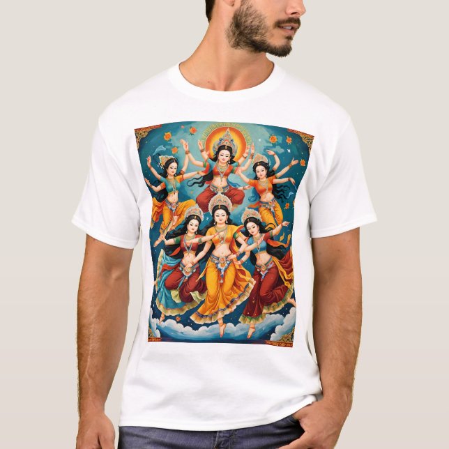 Camiseta Procissão de Dançarinos Celestiais - Thangka & Kal (Frente)