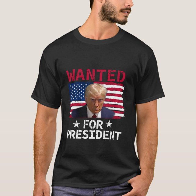 Camiseta Procurado Pelo Presidente 2024 Trump Mugshot T Shi (Frente)