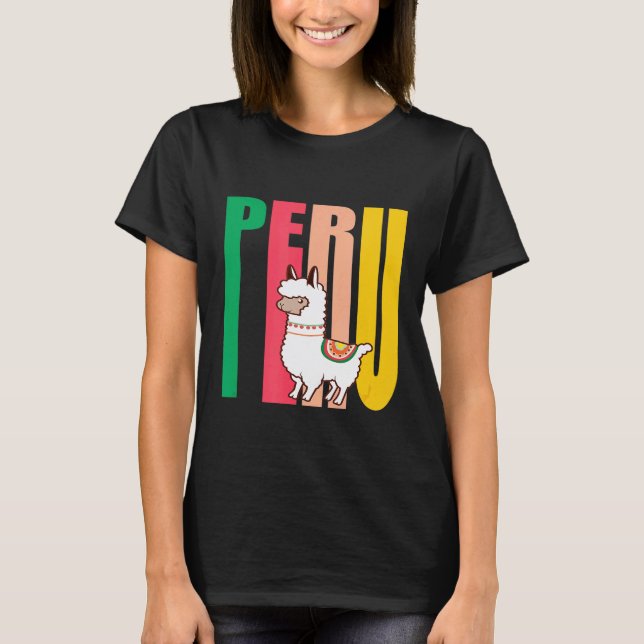 Camiseta Produto de lhama de Alpaca peruana fofa do Peru (Frente)