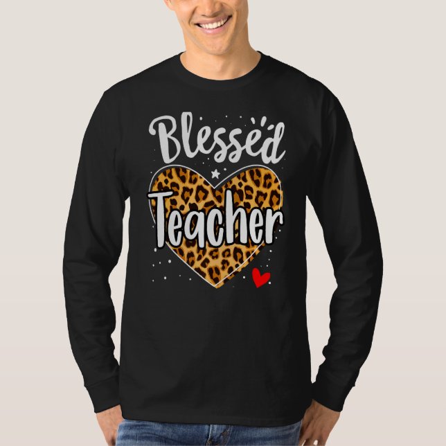 Camiseta Professor abençoado Leopard Heart Kindergarten Pre (Frente)