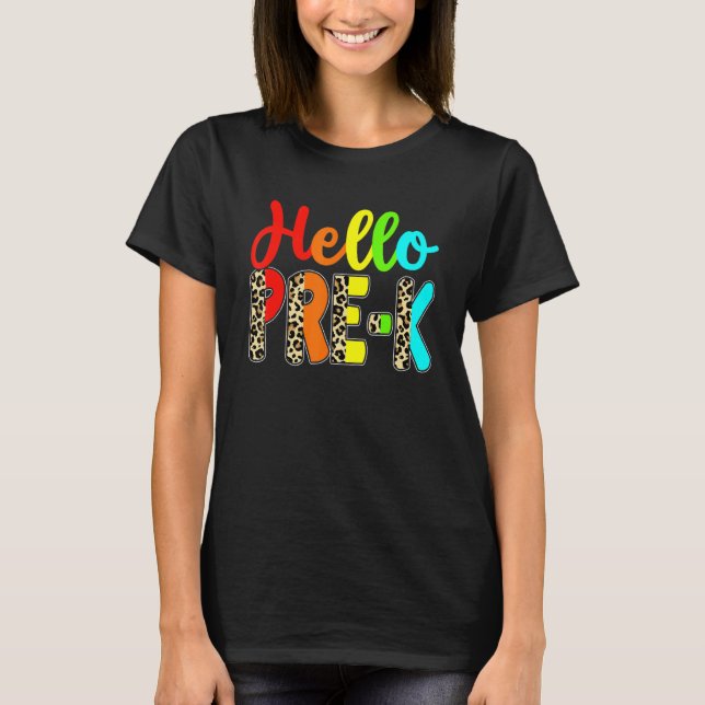 Camiseta Professor Alô Pré K Leopard De Volta À Escola (Frente)