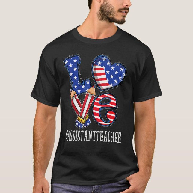 Camiseta Professor Assistente Amor Bandeira Americana Fogos (Frente)