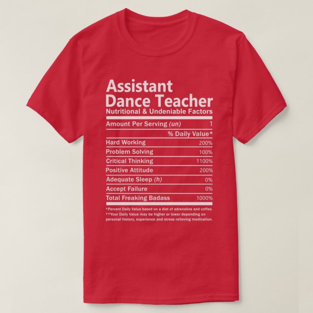 Camiseta Professor Assistente De Dança Nutricional E Inegáv (Frente do Design)
