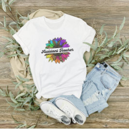 Camiseta Professor assistente Profissão Rainbow Sunflower