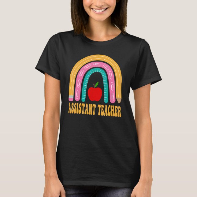 Camiseta Professor Auxiliar Lápis Arco-Íris Volta às Aulas  (Frente)