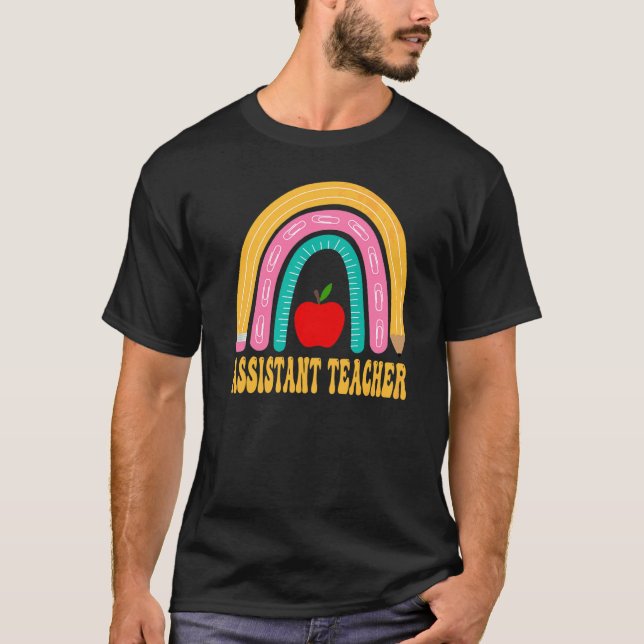 Camiseta Professor Auxiliar Lápis Arco-íris Volta às Aulas  (Frente)