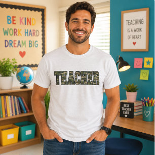 Camiseta Professor Camo Bold Letras de Coroa Verde Militar