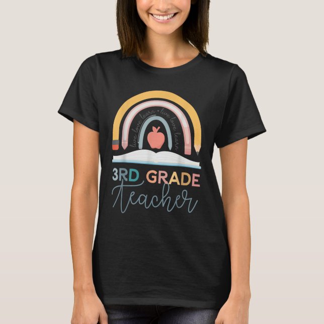 Camiseta Professor da 3ª Série Escola Lápis Retro Boho Arco (Frente)