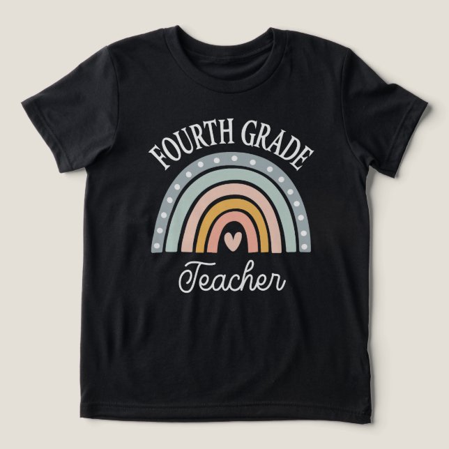 Camiseta Professor da 4ª Série Arco-íris Fofo (Design frontal)