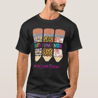Camiseta Professor da 4ª Série Ensina Amor Inspirar Lápis L