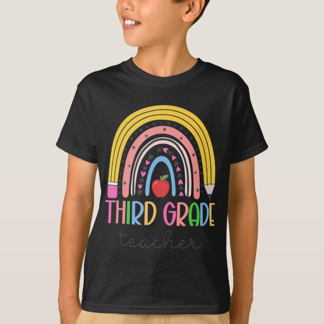 Camiseta Professor de 3º grau Ama Ensinar Arco-Íris (Frente)