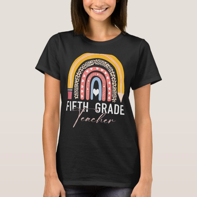 Camiseta Professor de 5º grau 5 Boho Rainbow L (Frente)