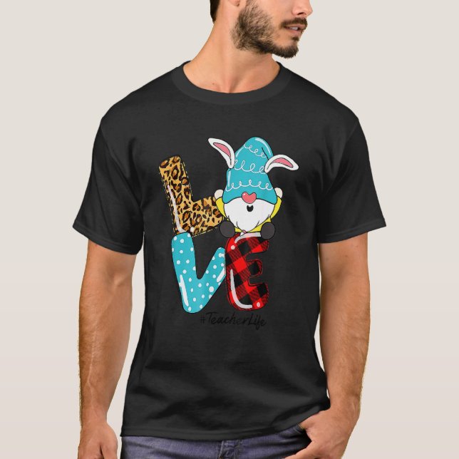 Camiseta Professor de amor Leopard Páscoa Gnomo Ovos Huntin (Frente)