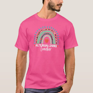 Camiseta Professor de Aprendiz Multilíngue Arco-íris Leopar