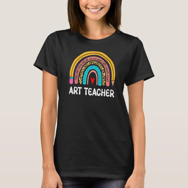Camiseta Professor De Arte Leopard Rainbow Volta À Escola (Frente)