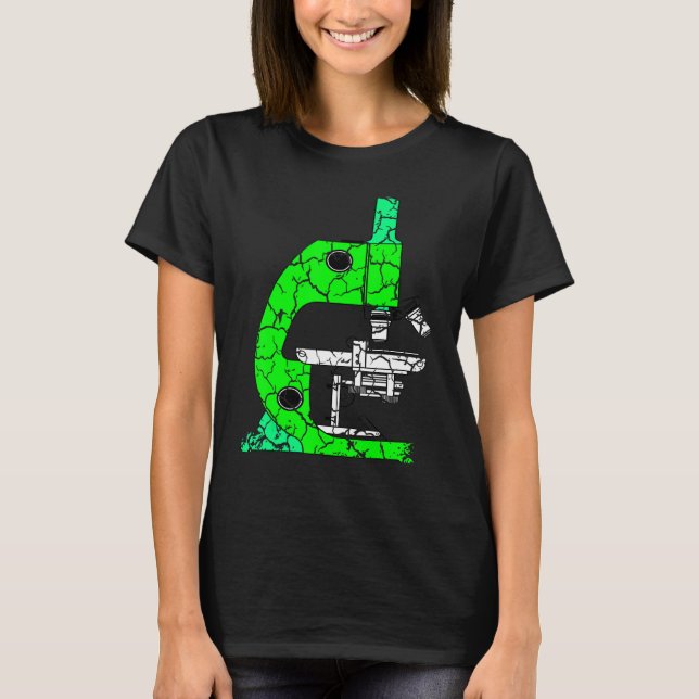Camiseta Professor de classe de ciência de microscópio verd (Frente)