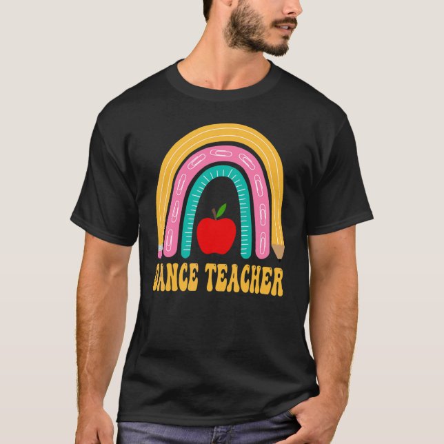 Camiseta Professor de Dança Lápis Arco-Íris Volta às Aulas  (Frente)