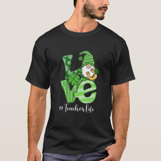 Camiseta Professor de Dia de São Patrício Life LOVE Gnome L
