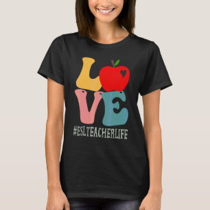 Camiseta Professor de ESL Ama Maçã Groovy Retro Fofo Volta