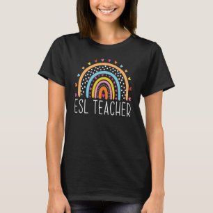 Camiseta Professor de ESL Boho Arco-íris Volta às Aulas Agr
