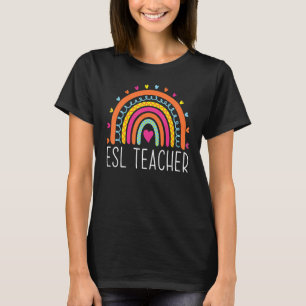 Camiseta Professor de ESL Boho Arco-íris Volta às Aulas Agr
