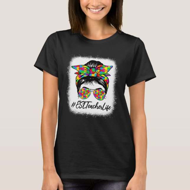 Camiseta Professor de ESL Cabelo Desarrumado Apoiando a Con (Frente)