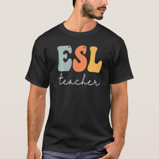 Camiseta Professor de ESL Retro Groovy Vintage Feliz Primei