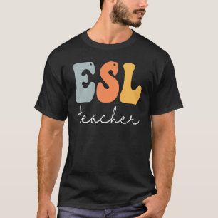 Camiseta Professor de ESL Retro Groovy Vintage Feliz Primei