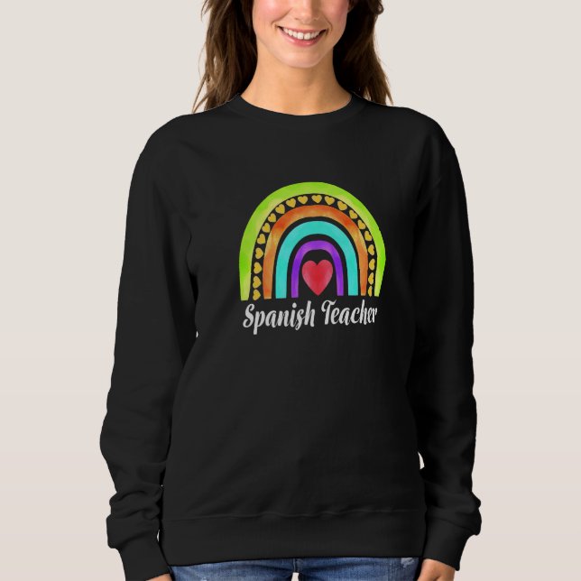 Camiseta Professor de Espanhol Corações & Arco-íris Premium (Frente)