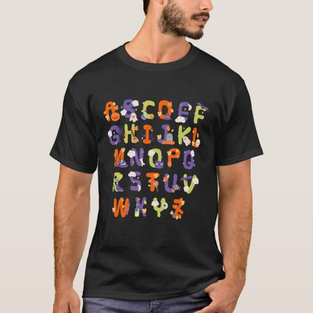Camiseta Professor de fantasia do Halloween Alphabet Lazy H (Frente)