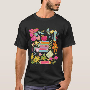 Camiseta Professor de Flor Boho Livro Apple Pencil Divertid
