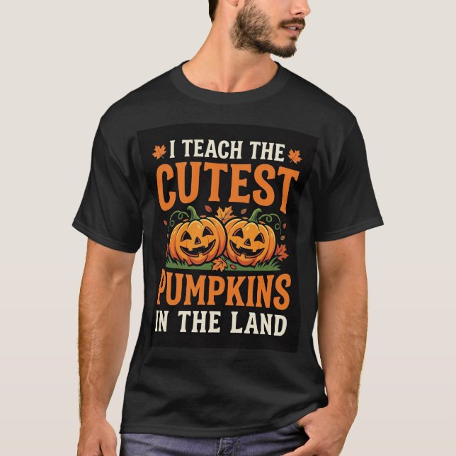 Camiseta Professor de Halloween Desenho das Abóboras Mais F (Frente)