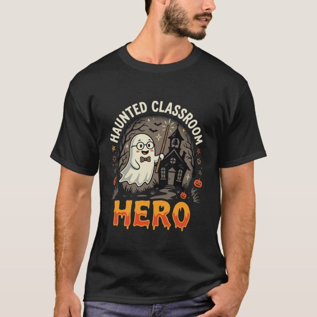 Camiseta Professor de Halloween Espanta a Sala de Aula (Frente)