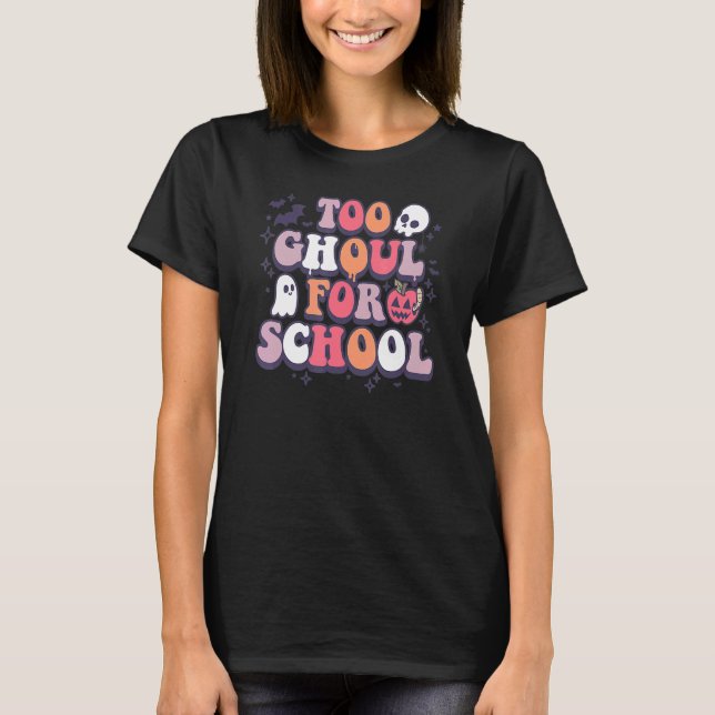 Camiseta Professor de Halloween Retro Ghouls Groovy Trick (Frente)