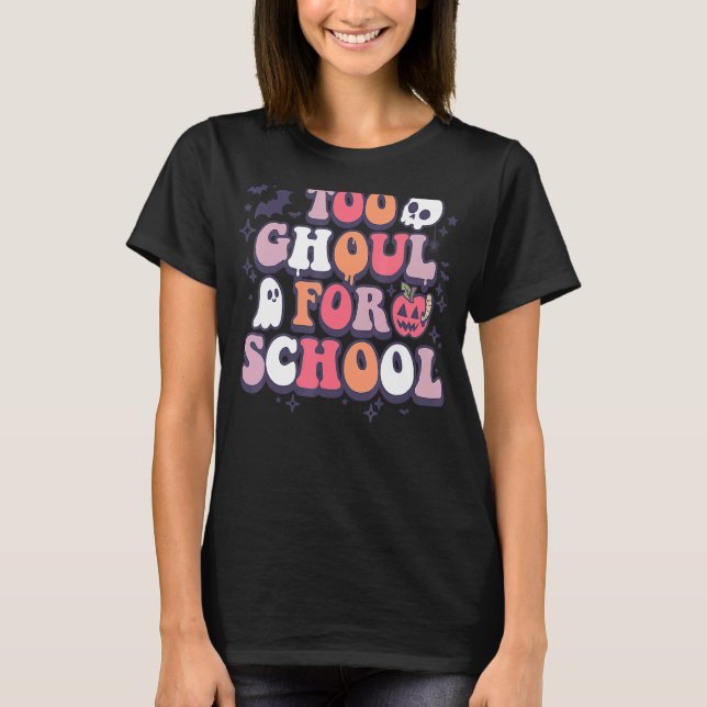 Camiseta Professor de Halloween Retro Ghouls Groovy Trick (Frente)