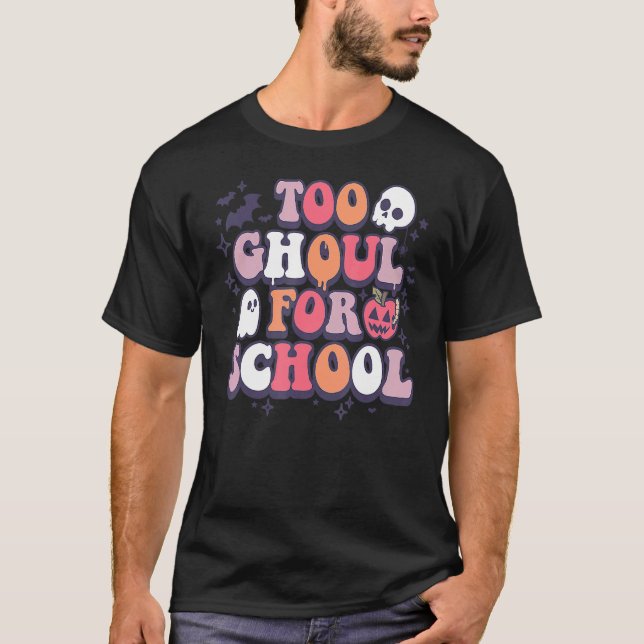 Camiseta Professor de Halloween Retro Ghouls Groovy Trick (Frente)