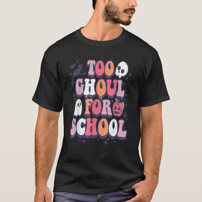 Camiseta Professor de Halloween Retro Ghouls Groovy Trick (Frente)