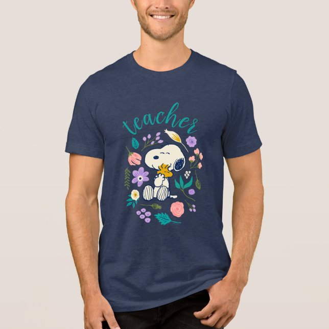 Camiseta Professor de Hug de Flor de Esnoopia e Woodstock (Frente)