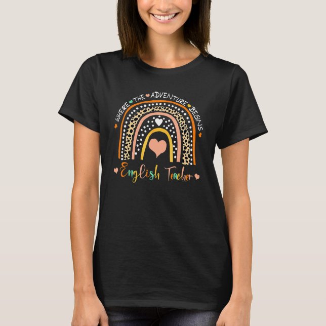 Camiseta Professor de Inglês Arco-íris Fofo Leopardo Volta  (Frente)