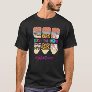 Camiseta Professor de Inglês Ensina Amor Inspira Lápis Leop