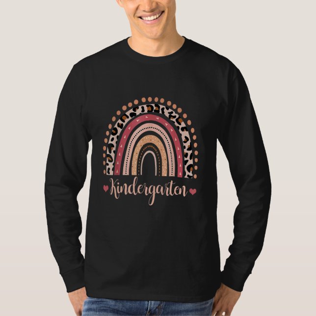 Camiseta Professor de jardim de infância Boho Rainbow Leopa (Frente)