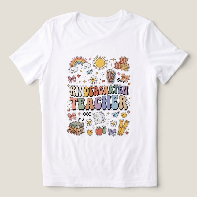 Camiseta Professor de Jardim de Infância Retro Arco-Íris Gr (Design frontal)