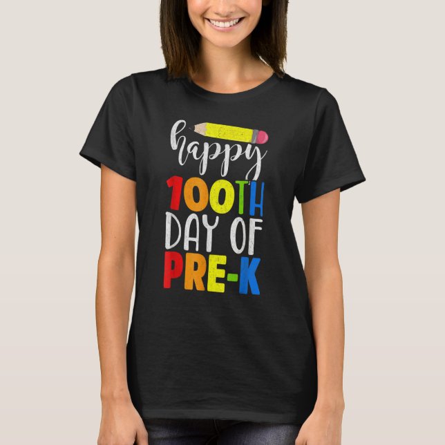 Camiseta Professor De Lápis Feliz 100º Dia Da Escola (Frente)