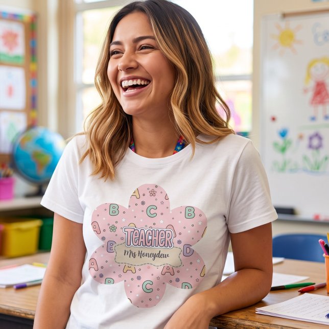 Camiseta Professor de Letras Rosa Padrão Escolar  (Criador carregado)
