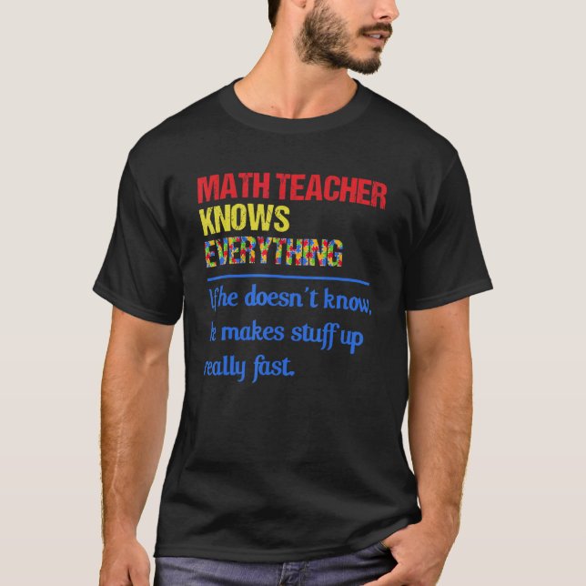 Camiseta professor de matemática autista sabe tudo quebra-c (Frente)