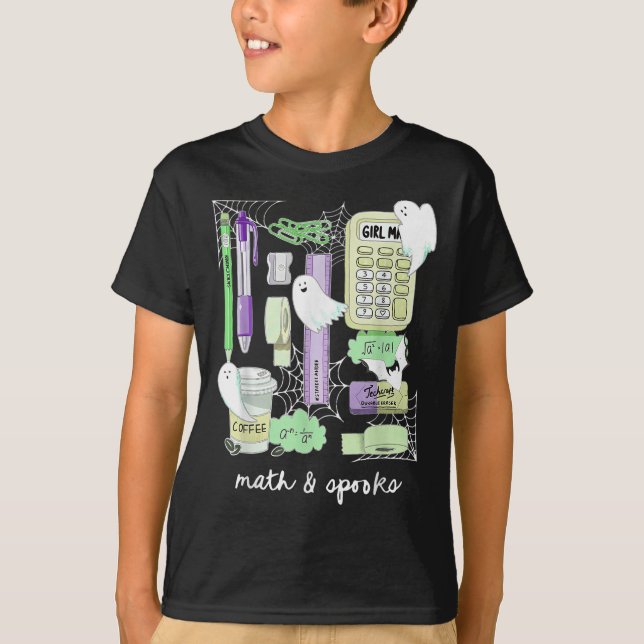 Camiseta Professor de Matemática de Halloween Fantasmas Tri (Frente)